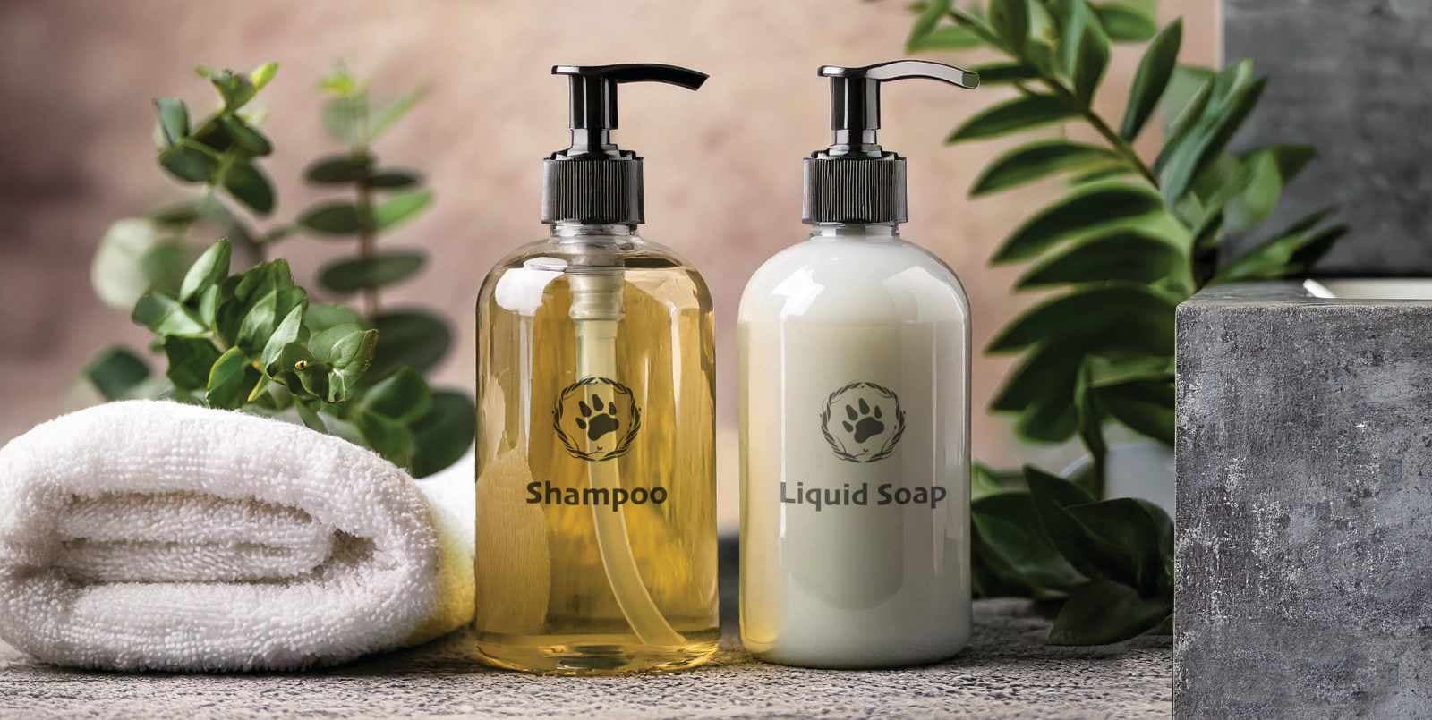 Shampoo and soap bottles
